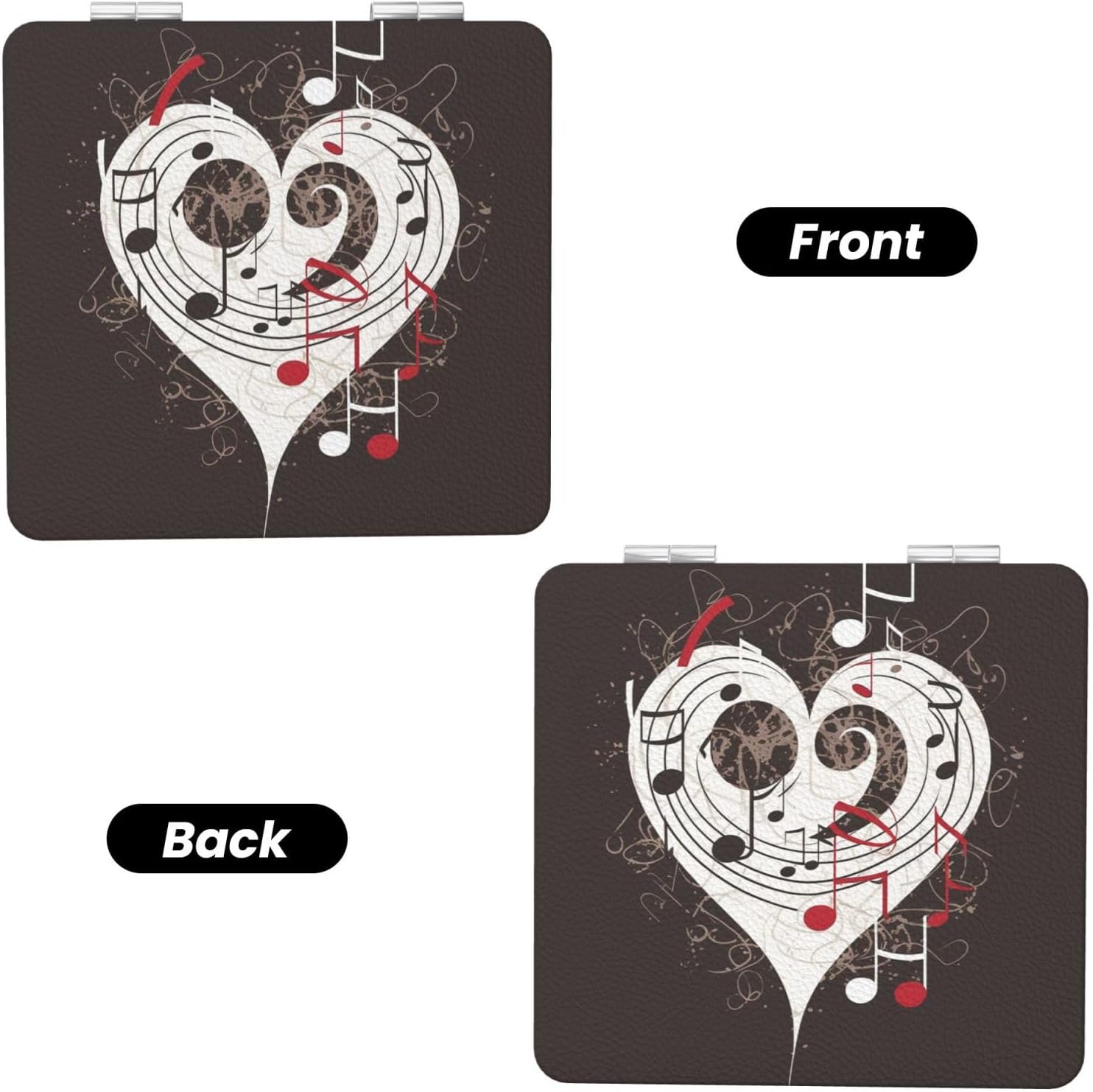 Music Symbols Love Compact Mirror Small Travel Makeup Mirror 2X 1x Magnification Portable Folding Mirror Lightweight Metal Cosmetic Pocket Mirror for Women Gifts image 2