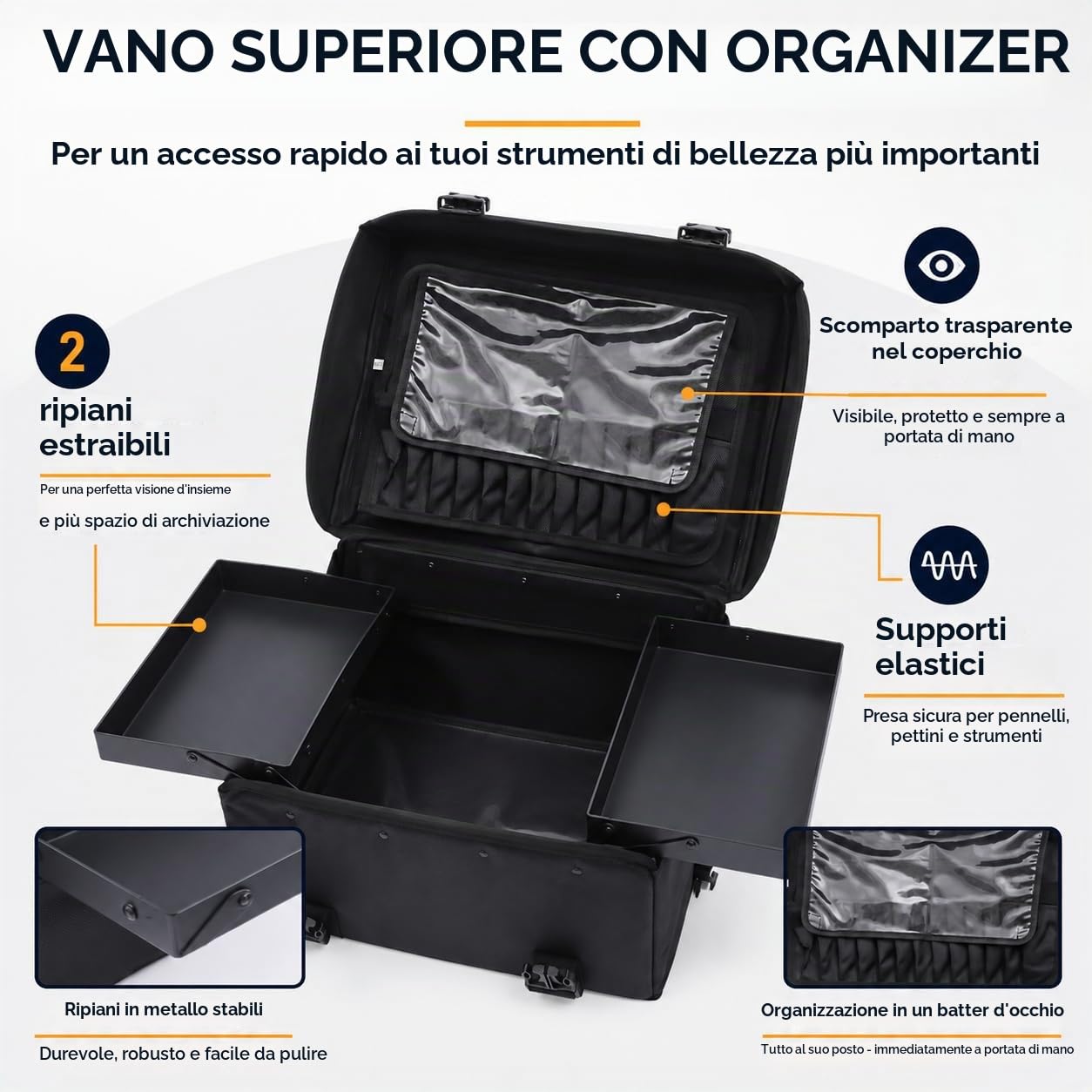Beauty Case Rigido da Viaggio Professionale con Cassetti – Valigia Trucco per Parrucchieri ed Estetiste, Trolley Cosmetico Portatile con Ruote e Specchio, Nero Moderno