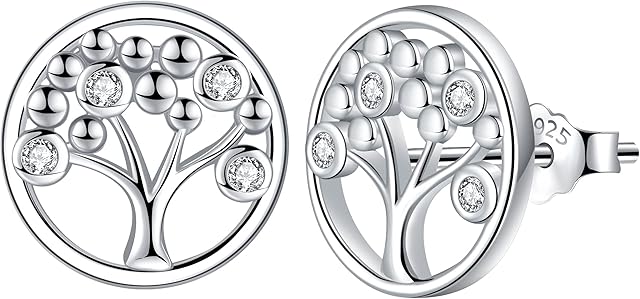 Lydreewam Tree of Life Earrings for Women 925 Sterling Silver 3A Cubic Zirconia Earrings Studs Gift Box Packed, Diameter 12mm