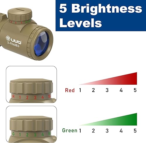 Miniatura 9 de UUQ 3-9×40 Rifle Scope with RedGreen Illumination and Rangefinder Reticle - Includes Batteries, Fits 20mm Free Mounts, Waterproof and Fog-Proof,for