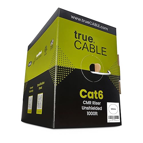 trueCABLE Cat6 cable riser (CMR), 1000 pies, 4 pares de cobre puro sólido de 23 AWG, 550 MHz, certificación ETL, par trenzado sin blindaje (UTP),