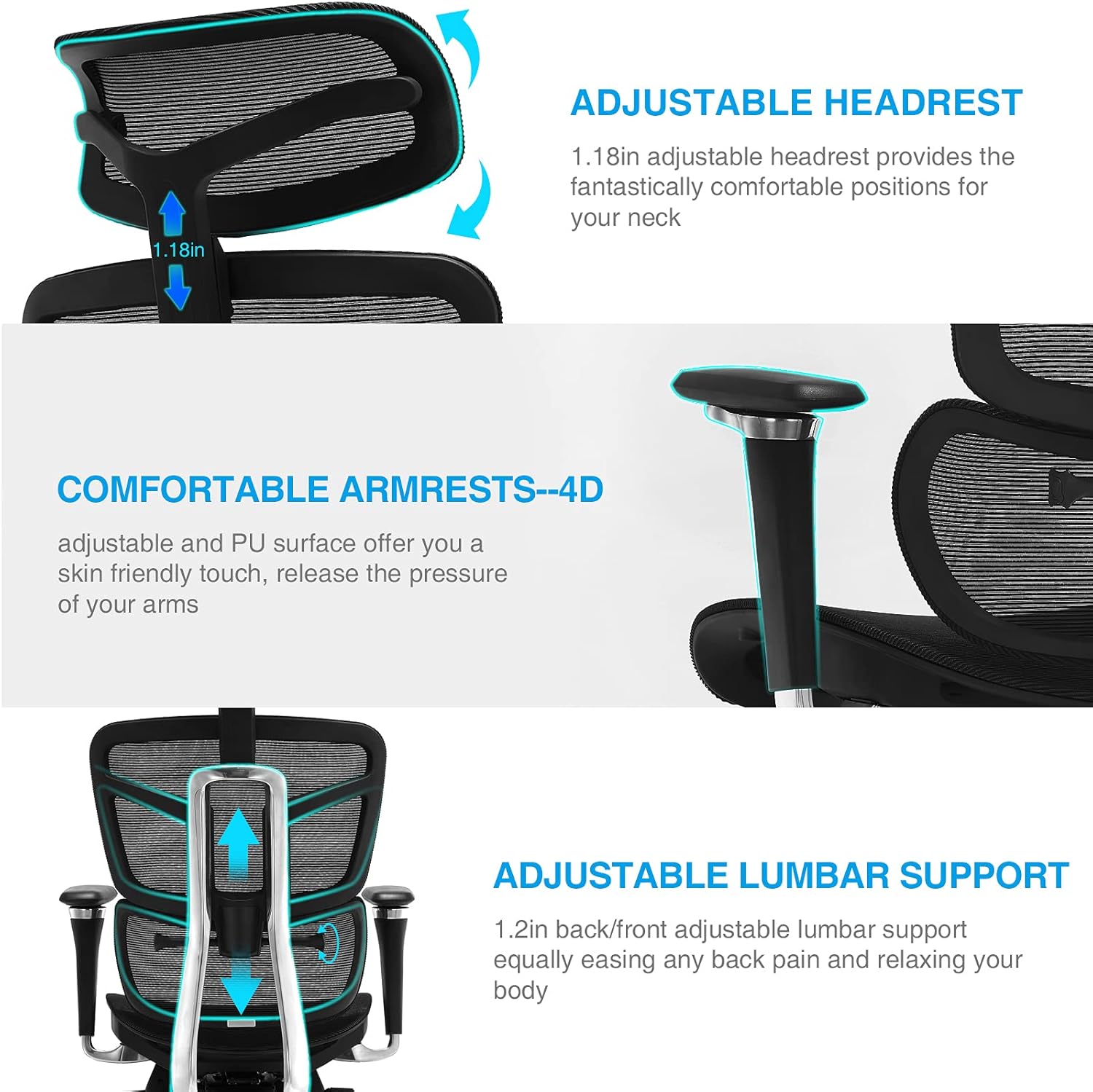 SAMOFU Ergonomic Office Chair with Foot Rest, High Back Desk Chair with 3D Adjustable Backrest, Mesh Computer Chair with 5D Armrest and Breathable Mesh Seat for Relaxation, 5 Years Warranty : Office Products