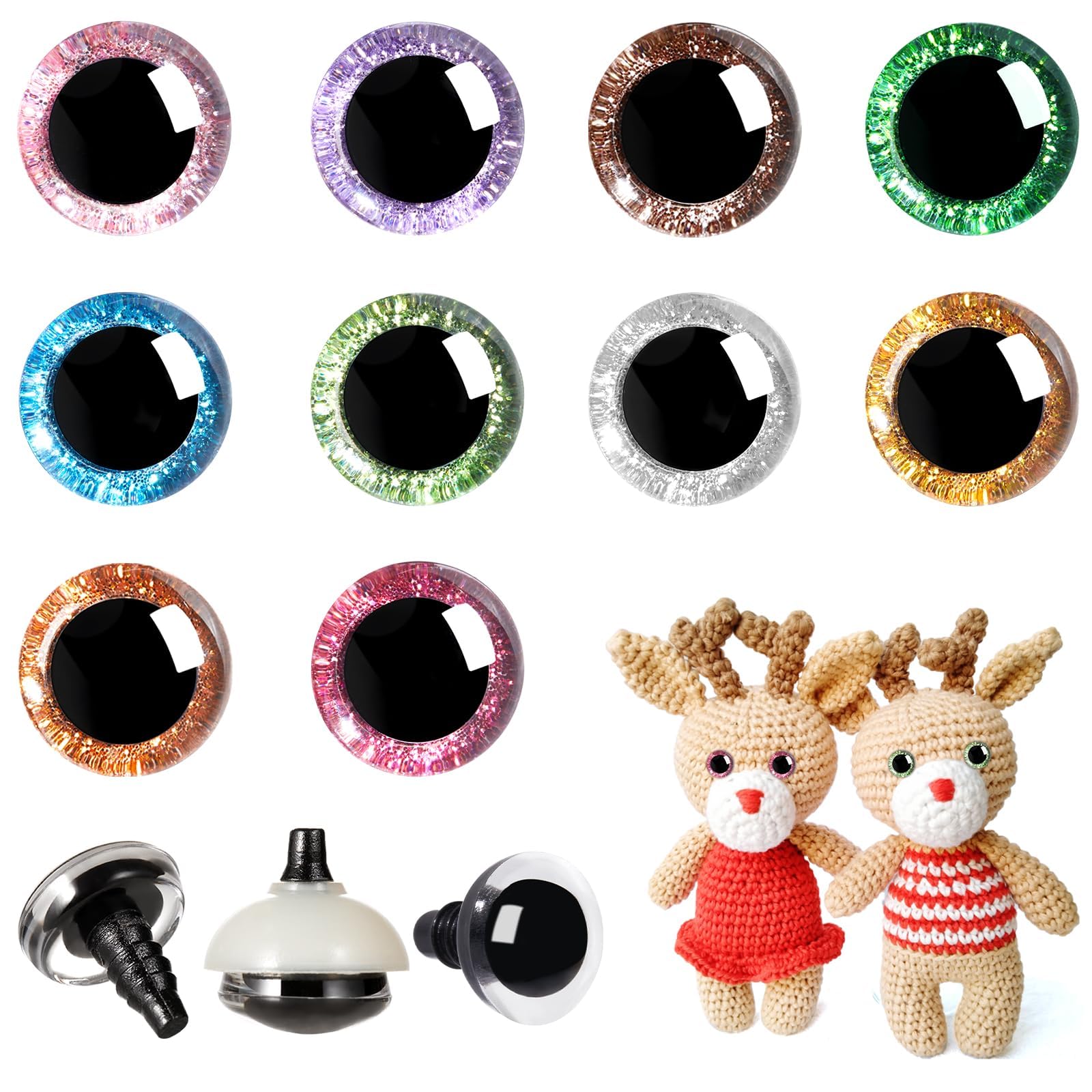 MUCUNNIA 200pcs 16mm 3D Glitter Safety Eyes with Washers for Amigurumi Doll