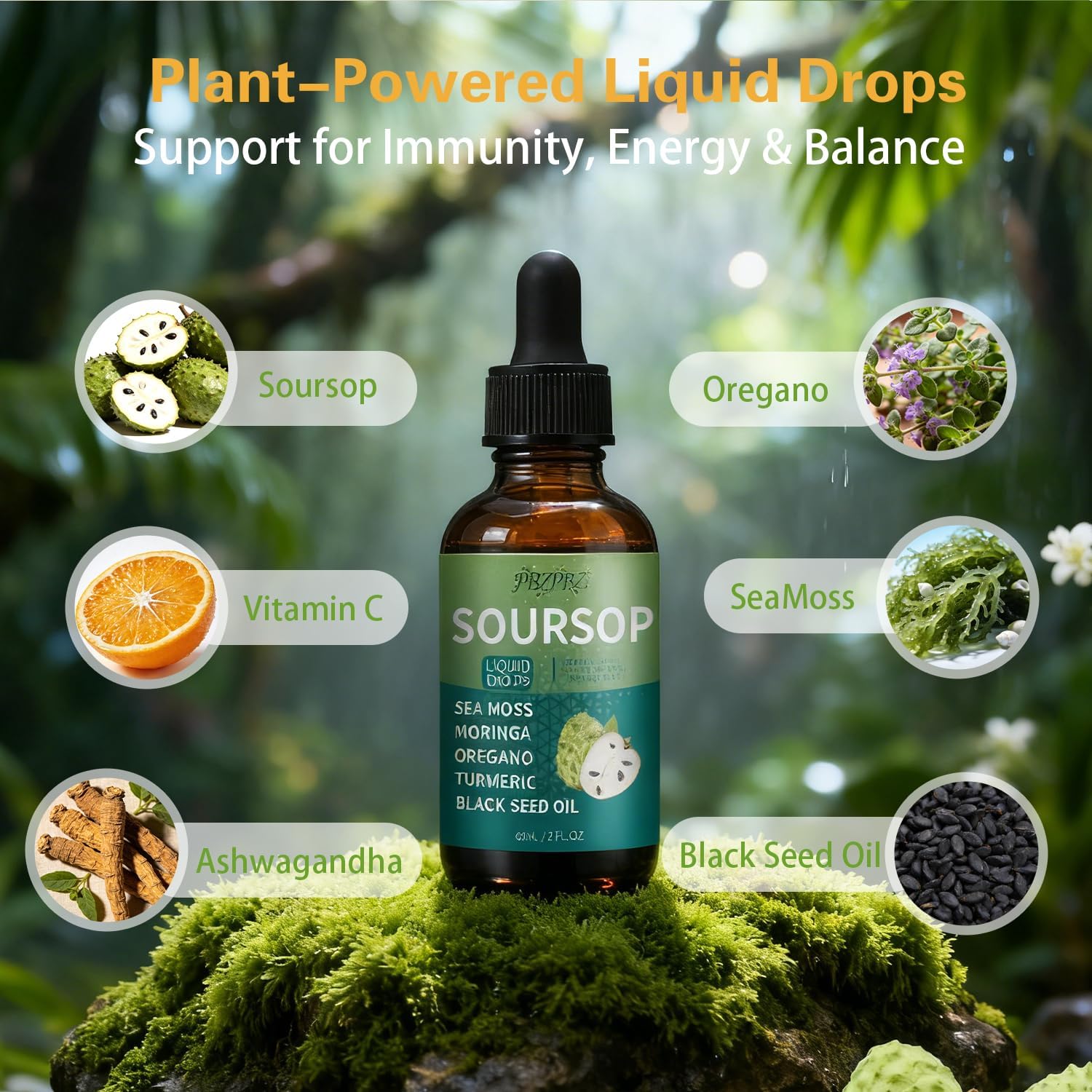Soursop 10-in-1 Natural Extract Drops | Soursop Bitters Liquid Drops with Sea Moss, Turmeric & Black Seed Oil Extract | Supports Digestive Comfort & Overall Wellness | Alcohol-Free, Vegan | 2 Fl Oz - Image 5