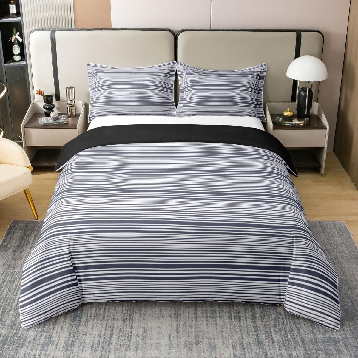 Homemissing Weiß Einfach Striped Baumwolle Bettwäsche Set 200x200cm Kinder