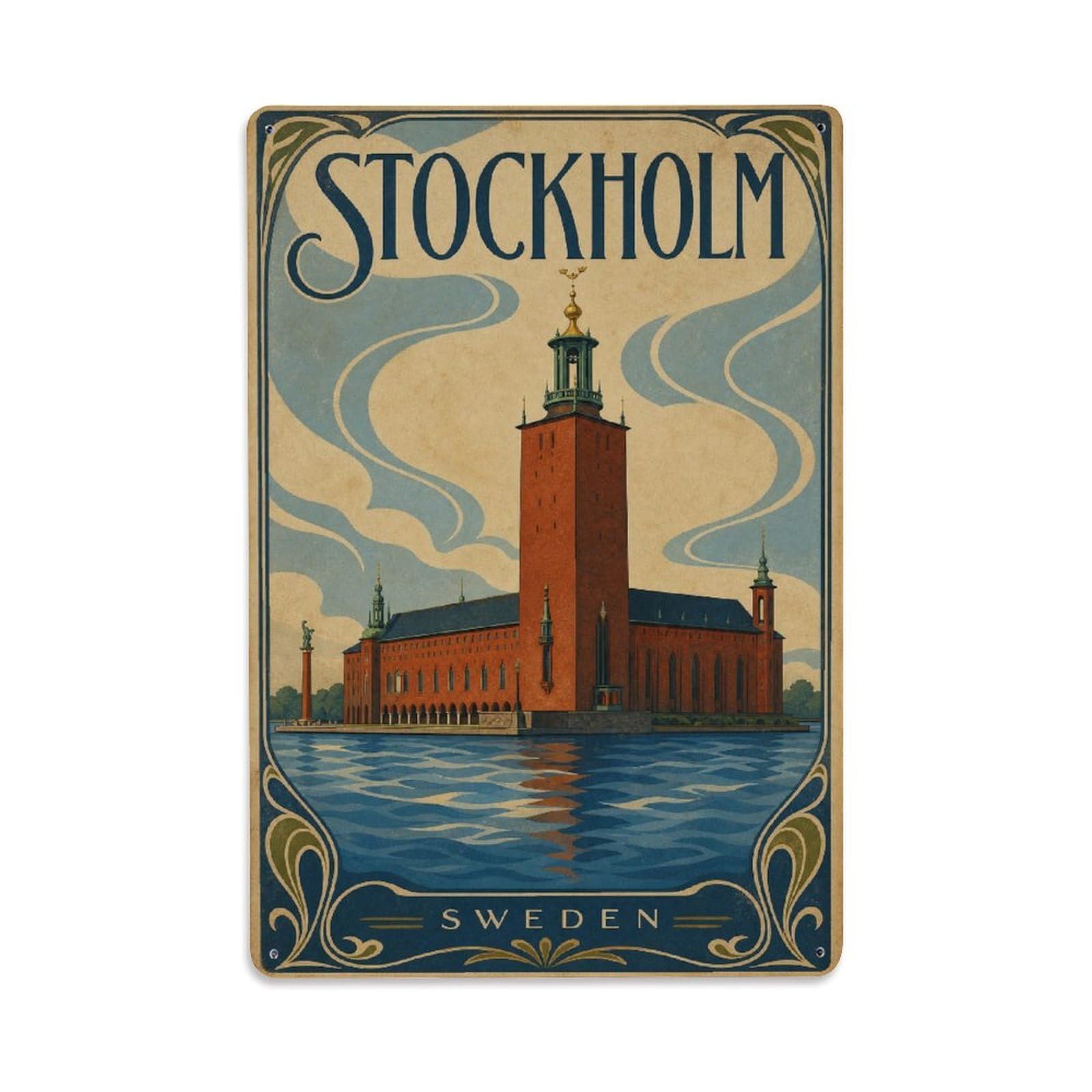 Vintage Travel Sweden Stockholm Metal Tin Sign
