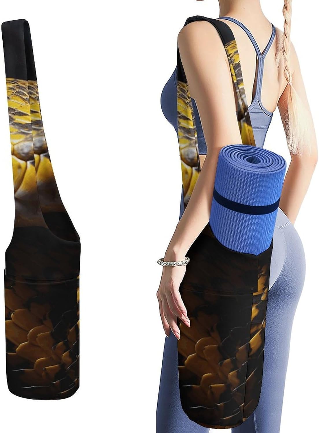 Yellow Snake Yoga Mat Bag Yoga Backpack Multi Pocket Exercise Yoga Mat Carrier Multi-Functional Storage Bag for Pilates Beach Travel And Everyday Use