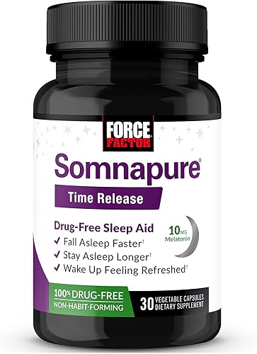 Force Factor Somnapure - Ayuda para dormir sin medicamentos para adultos con melatonina de 10 mg y raíz de valeriana, pastillas para dormir de