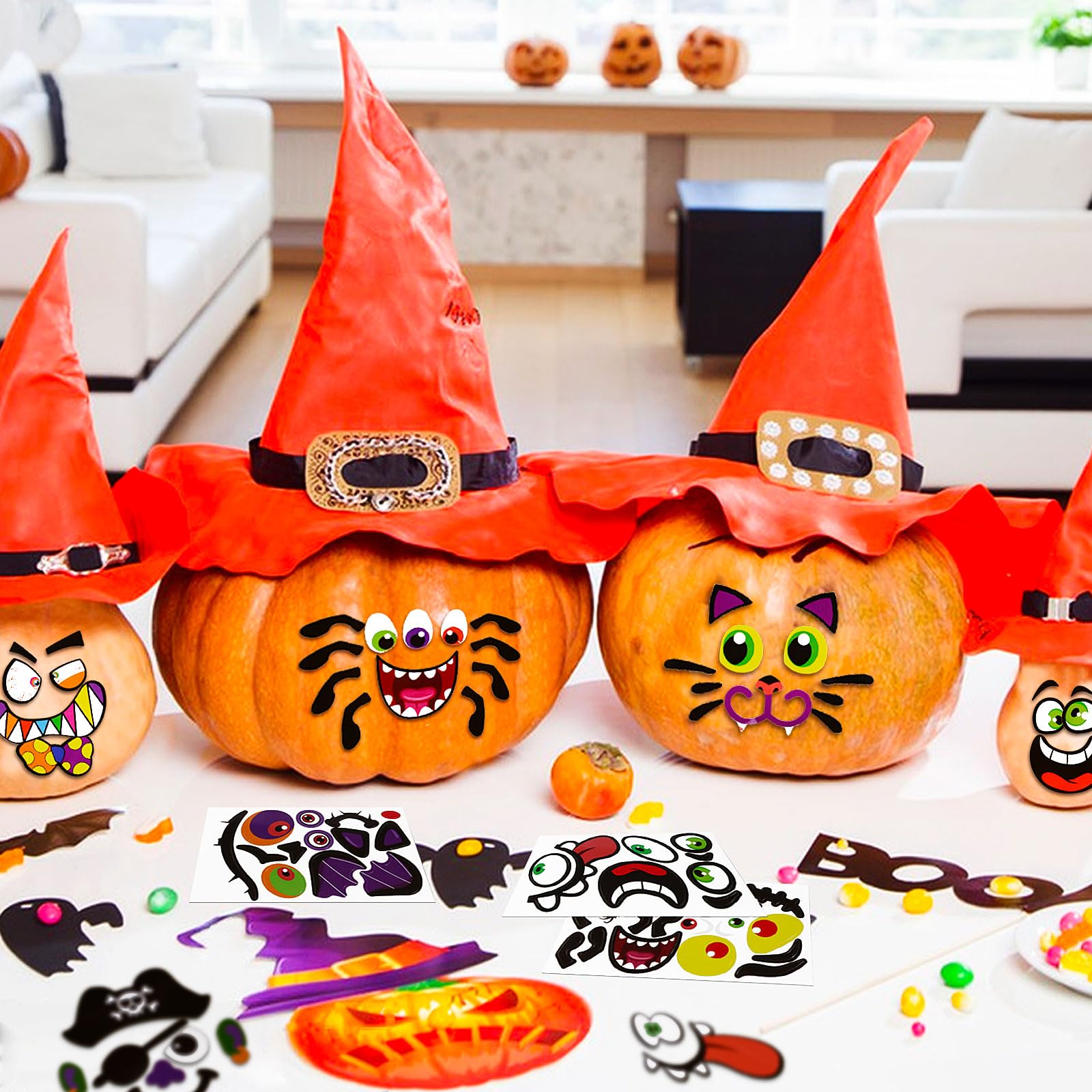 36 fogli di adesivi artigianali a forma di zucca di Halloween, bomboniere fai da te, fai da te, adesivi per giochi per feste per bambini piccoli