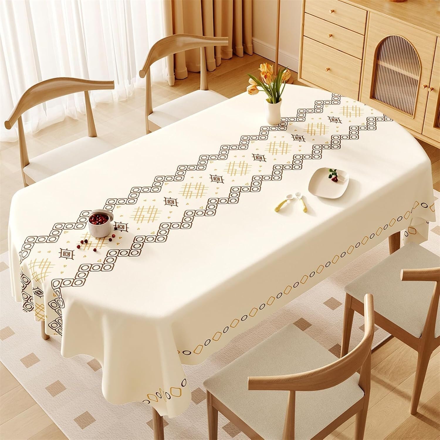 KIJyfgTR Printed Wipeable Tablecloths Kitchen Worktop Decorations(Beige,140x260cm)
