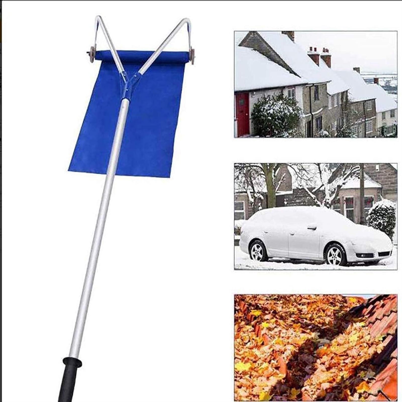 JOCHEN Pala de Nieve retráctil para techos Exteriores de 20 pies, Palo de Aluminio, Herramientas para Quitar Nieve, Herramienta para Quitar Nieve en Invierno, Pala de jardín Plegable