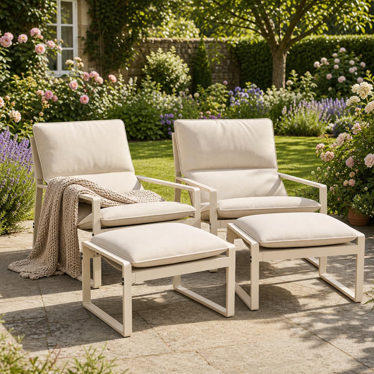 Gotland 8 Pcs Outdoor Chair Set with Ottoman, 2026 Upgrade Outdoor Lounge Chair, Modern Accent, All-Weather Patio Lounge Set with Thick Cushion for Balcony, cloud like Cushion, Mid-Century Armchair