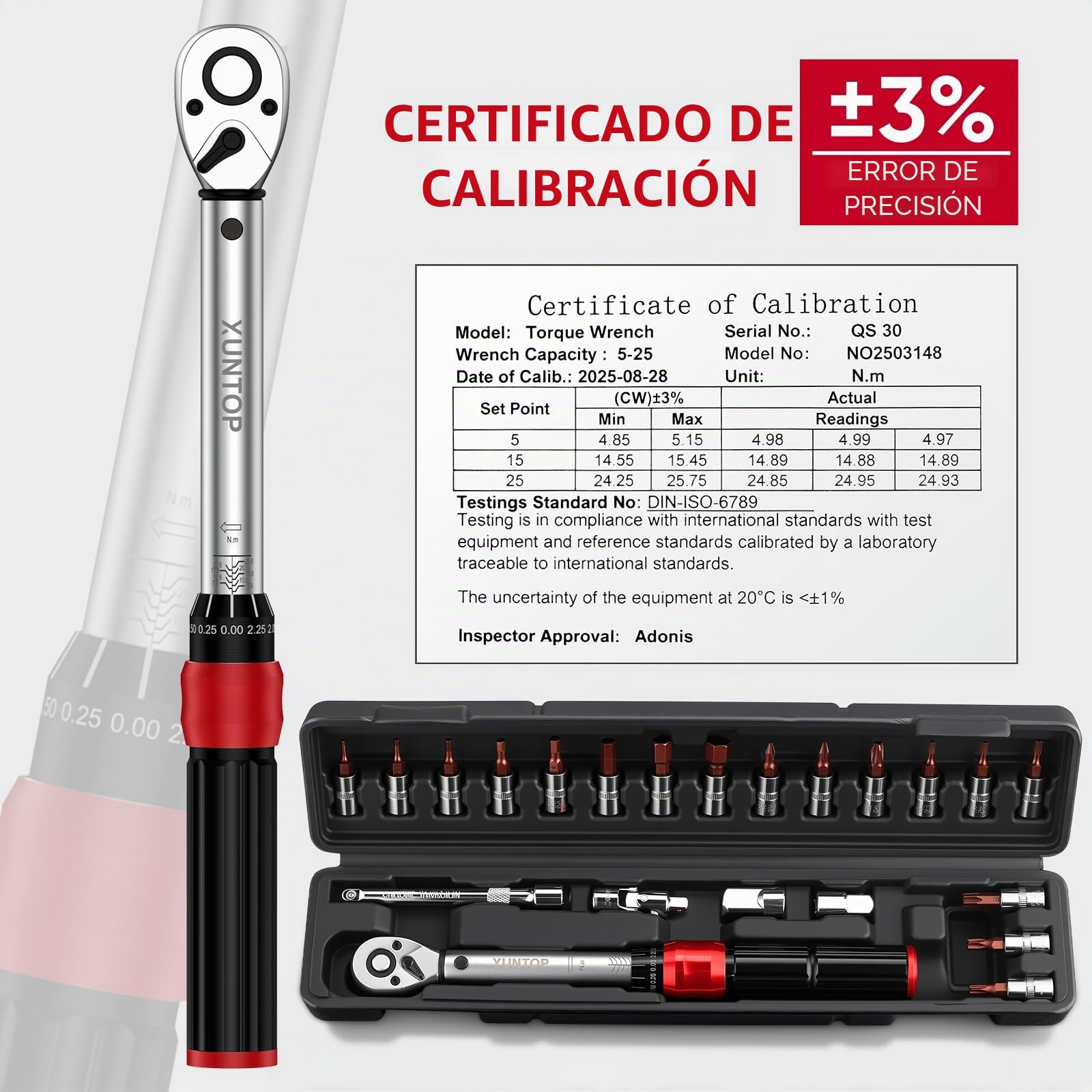 XUNTOP Llave Dinamométrica 22PCS Llaves de Carraca 1/4" 5-25Nm con Cabeza de Carraca Reversible de 72 Dientes, Puntas Hex/Phillips/Torx Precisión±3% para Reparación de Bicicletas, Moto,Coche,Camión
