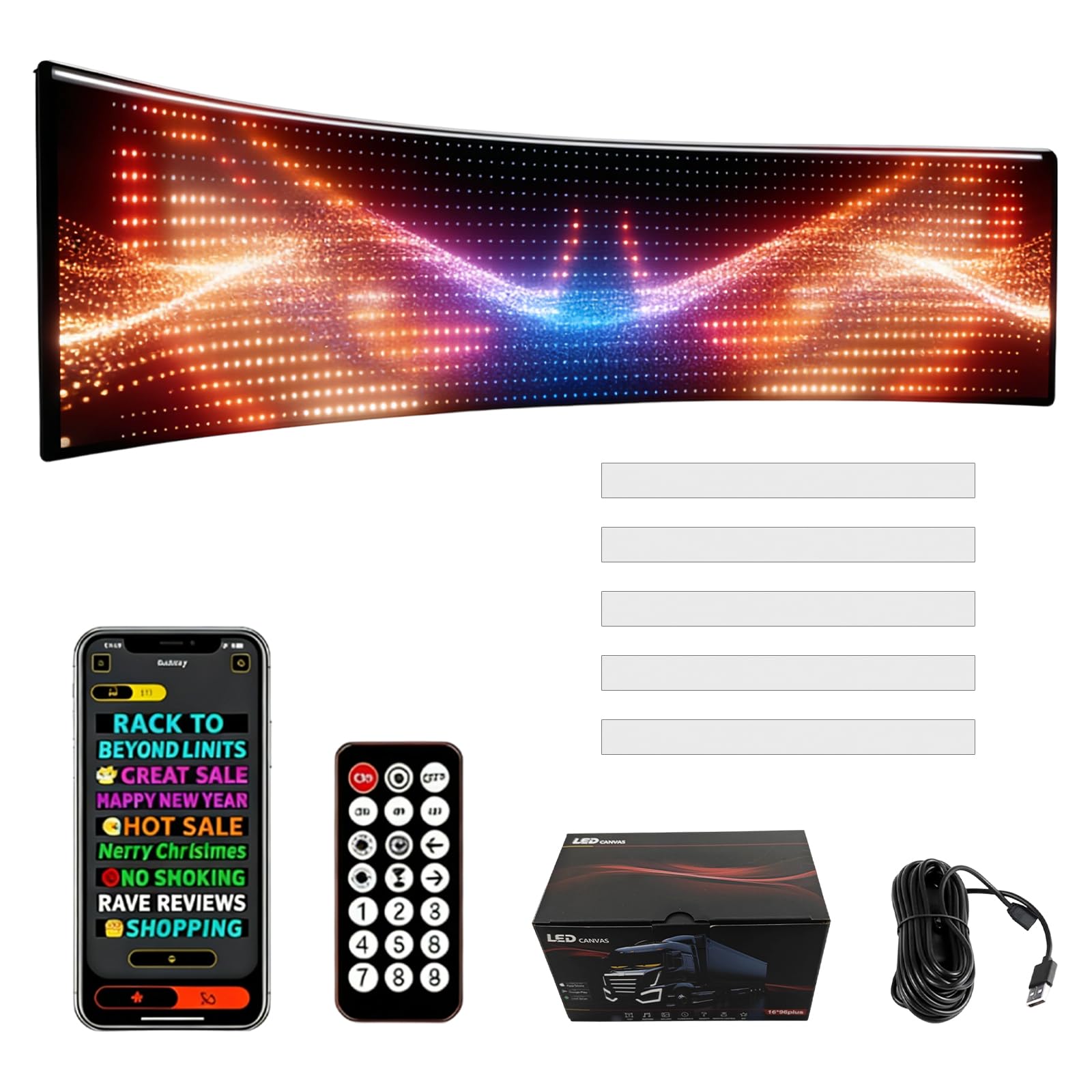 Flexible Scrolling LED Sign 35.35''x7.56'', Programmable LED Display with App/Remote Control, USB Powered, Text Pattern Animation Customizable, Business Advertising for Store Car Bar Hotel