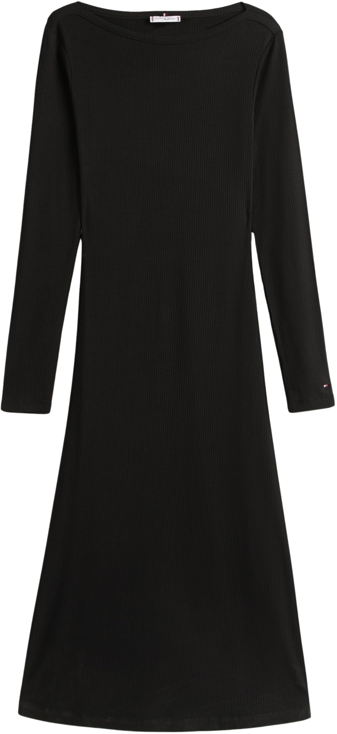 Tommy Hilfiger Vestido Bodycon Mujer Rib Flare Midi con Cuello Barco