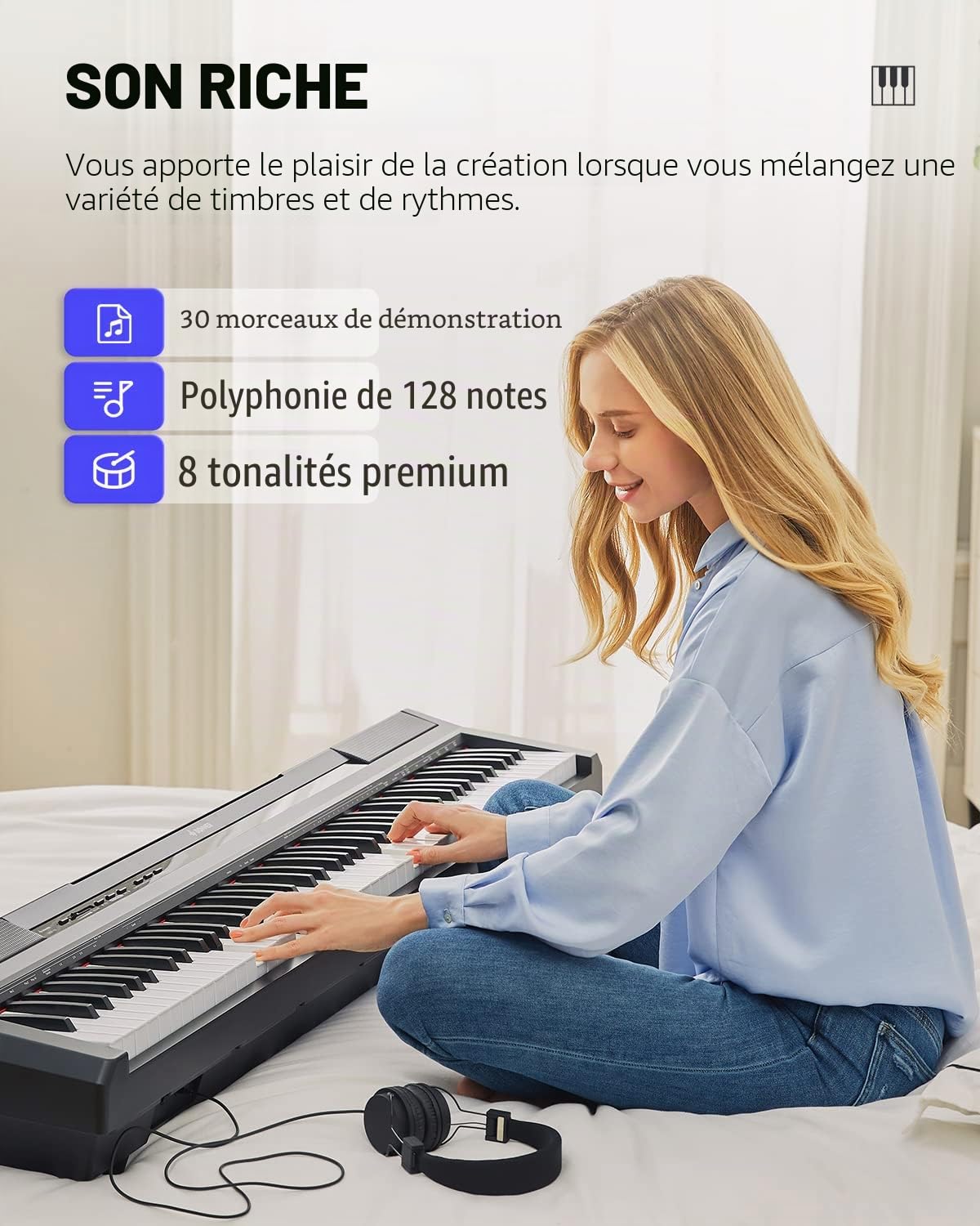 Donner Piano Numérique électrique 88 Touches Semi-lestées, Compact Clavier Touches lourdes Fullsize pour Débutant avec Pédale (Noir Classique, DEP-10)