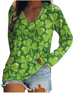 AYAZER St Patricks Day Shirt, Women St Patrick's Day Outfit Costume Saint Patrick's Day Print Shirts Women's Long Sleeve V Neck Lightweight Comfortable Shirts Womens Saint Patricks Day Tops Blouse