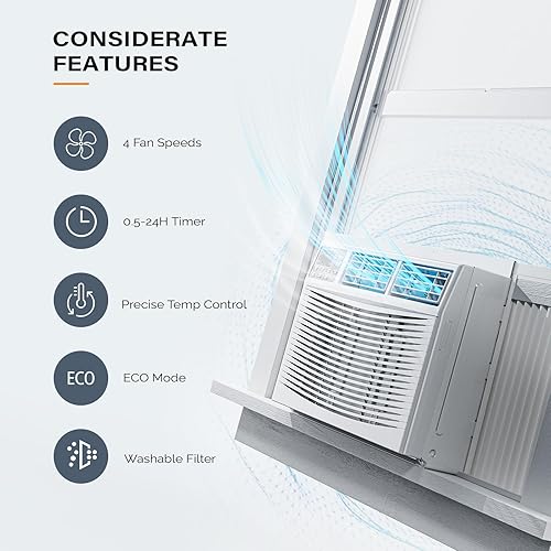 Miniatura 5 de ROVSUN Aire acondicionado de ventana de 12000 BTU con calor, unidad de CA de ventana y calentador combinado con aplicación y control inteligente de