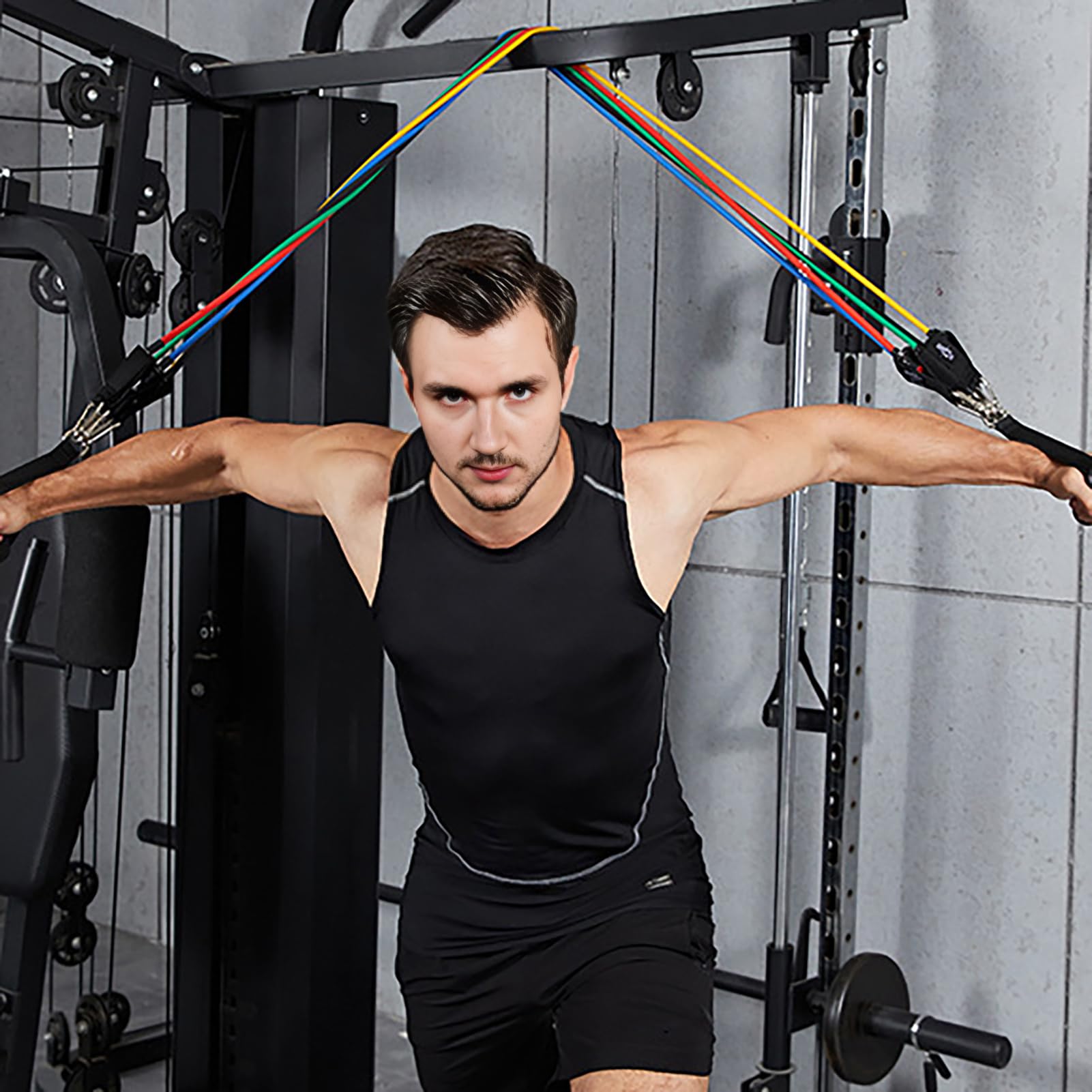 Set di 11 fasce di resistenza elastiche con manici, per allenamento a casa, palestra, fino a 45,4 kg, per fisioterapia e allenamento della forza