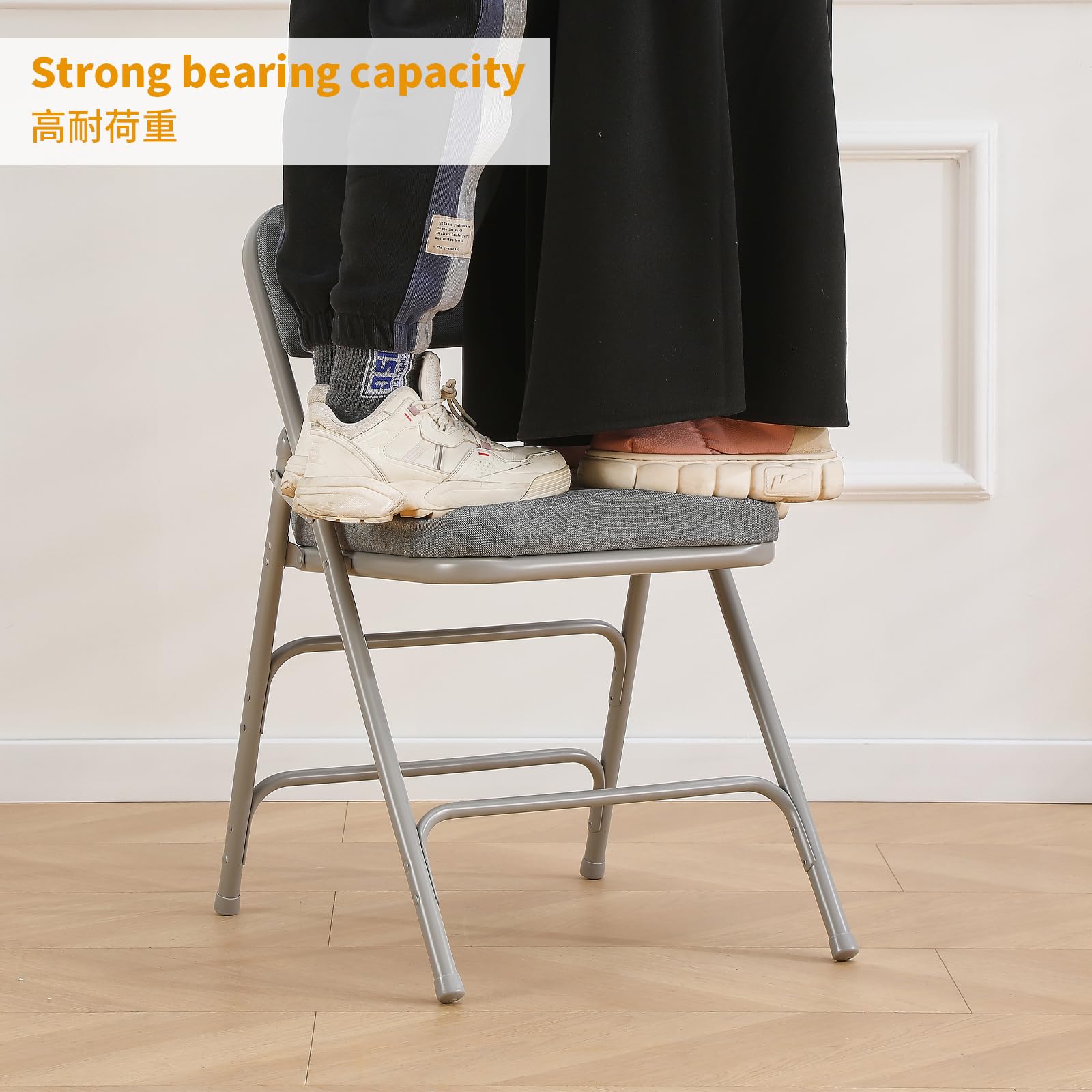 BOOSDEN Chaise pliante rembourrée avec coussin épais fabuleux, chaise pliante en métal robuste pour extérieur, intérieur, salle à manger et fête, gris