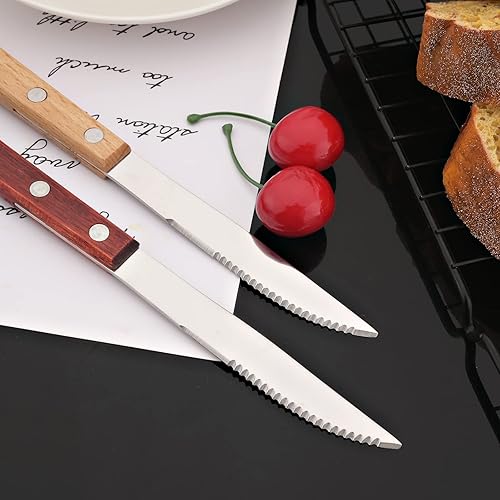 Miniatura 7 de JASHII Juego de cubiertos con mango de madera, servicio para 6, 24 piezas SUS304 de acero inoxidable con mango de madera marrón, pulido con espejo,