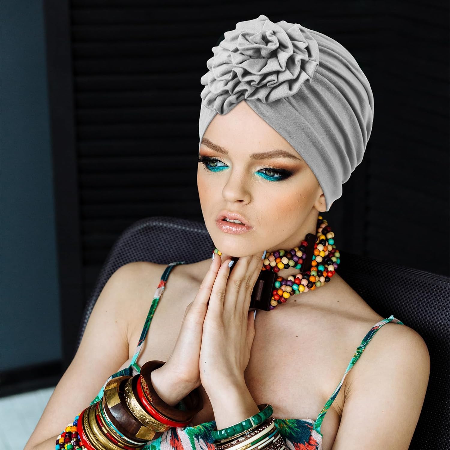 JenPen 4 Pcs Chemo Turban Headwear for Women Soft Cancer Cap Flower Turban Elastic Head Wrap for Cancer Patients Hair Loss - Image 6