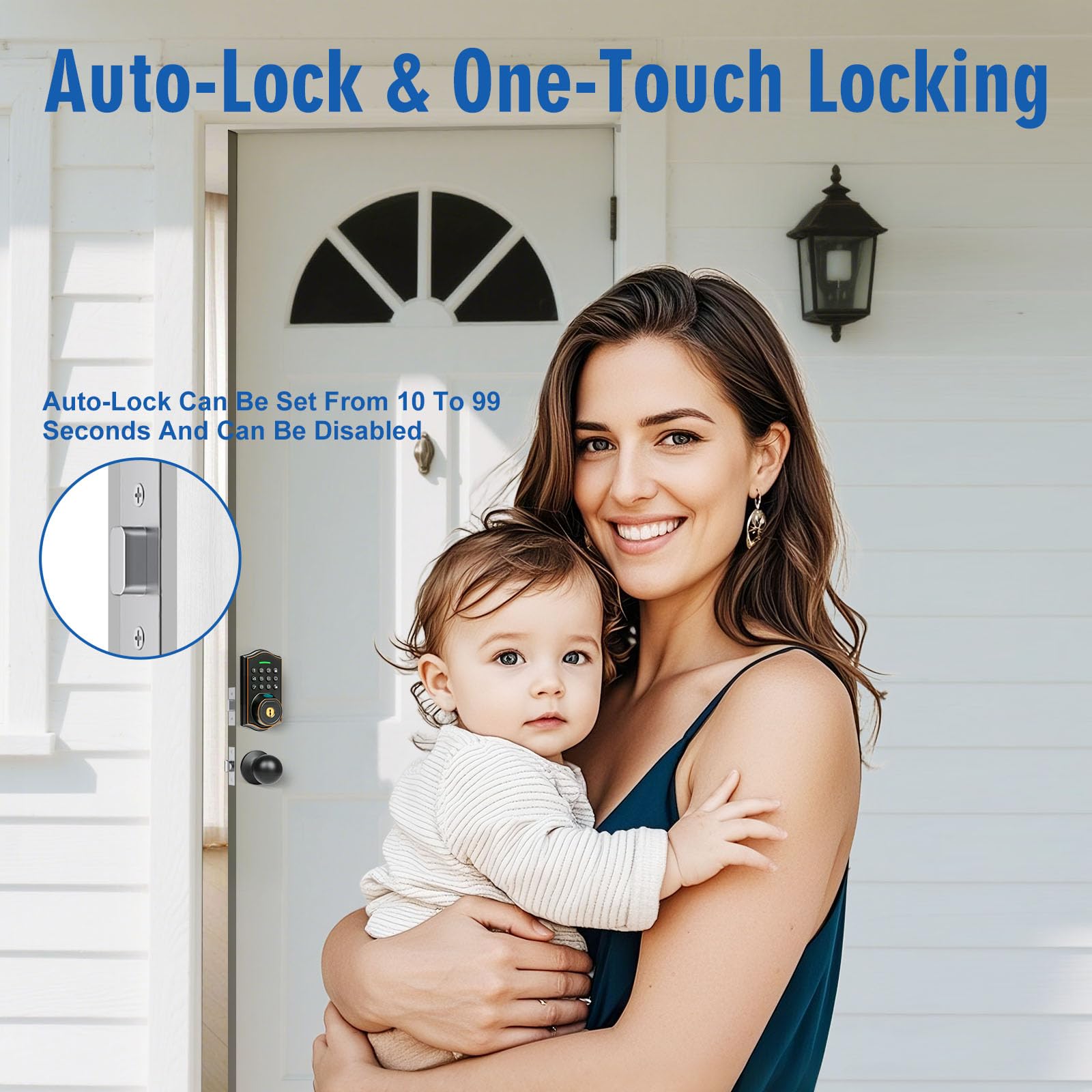 SUBPOT Fingerprint Smart Locks for Front Door with Handle Set,Smart Locks for Front Door,Keyless Entry Keypad Deadbolt, App Control,with 2 Knob,Anti-Peek Password,Easy Install,Auto Lock,Satin Nickel