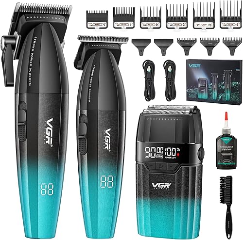 VGR 640S3 - Kit profesional de corte de cabello 3 en 1, 9000 rpm, cortadora de pelo profesional y afeitadoras de aluminio, combo de peluquero