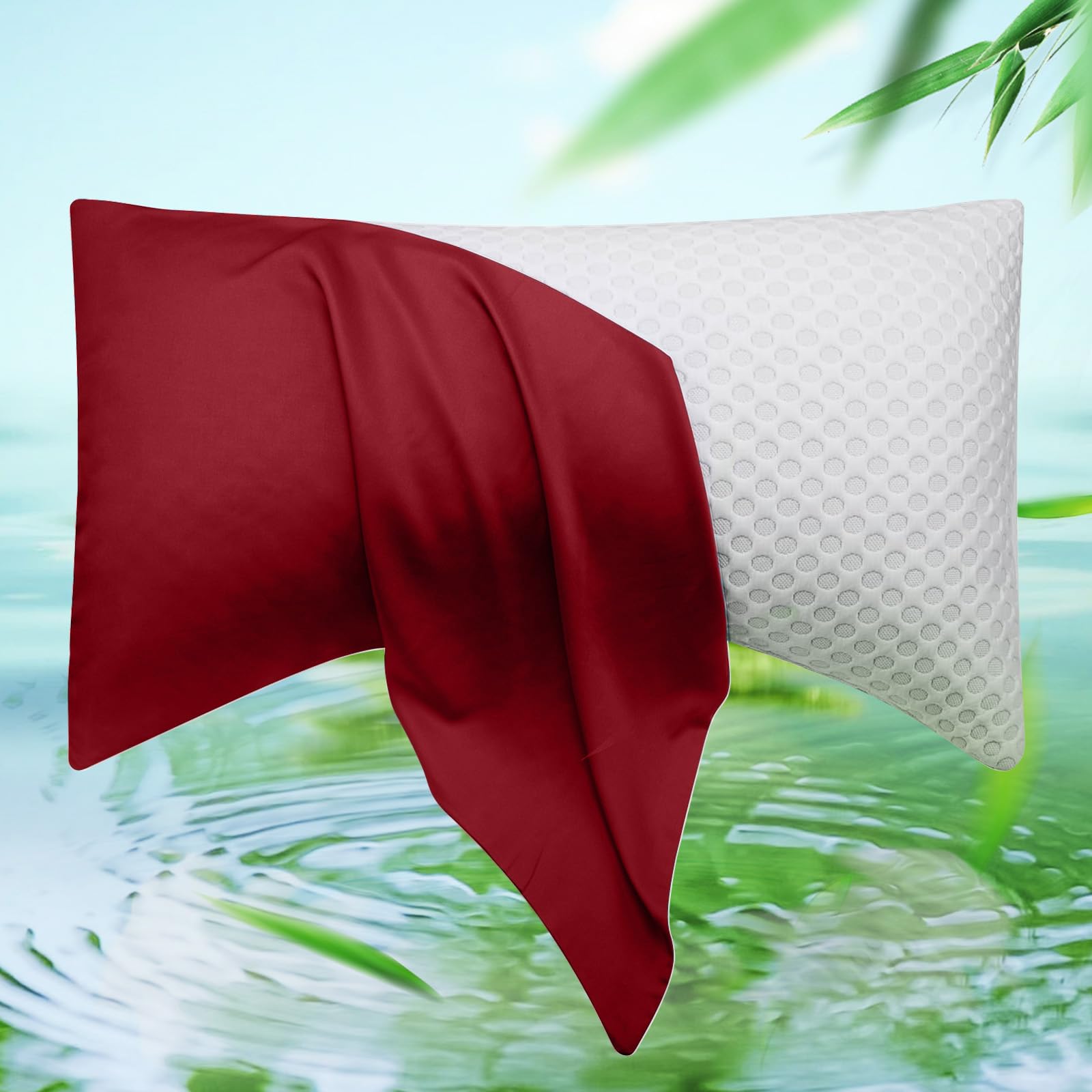 Cooling Side Sleeper Pillow Cases - Curved Rayon Derived from Bamboo Pillowcase Cover- Breathable Silky Soft Pillowcase for Hot Sleepers Hair and Skin, Queen Size 1 Piece, 20 * 30 Inches Red