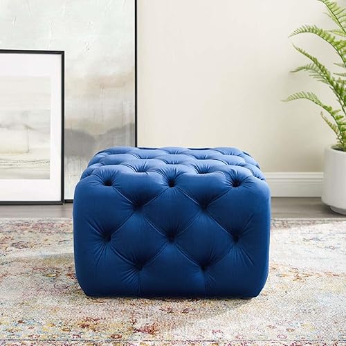 Miniatura 9 de Modway Amour - Otomana cuadrada tapizada en terciopelo de alto rendimiento, color azul marino