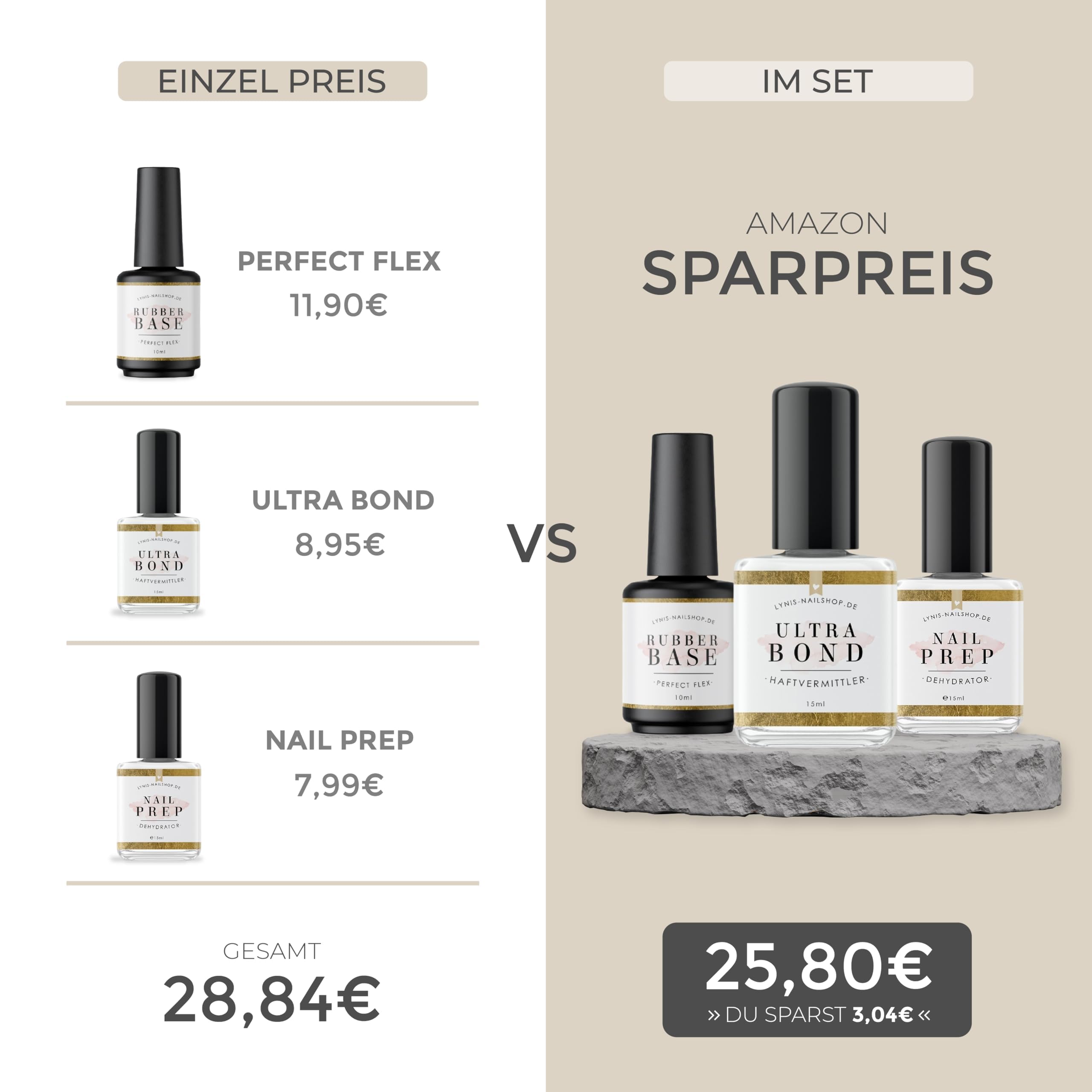 Ultra Bond Set für TROCKENE/SPRÖDE Nägel für wenige Liftings mit Ultra Bond, Dehydrator & Perfect Flex für Kunstnägel, Lynis-Nailshop.de