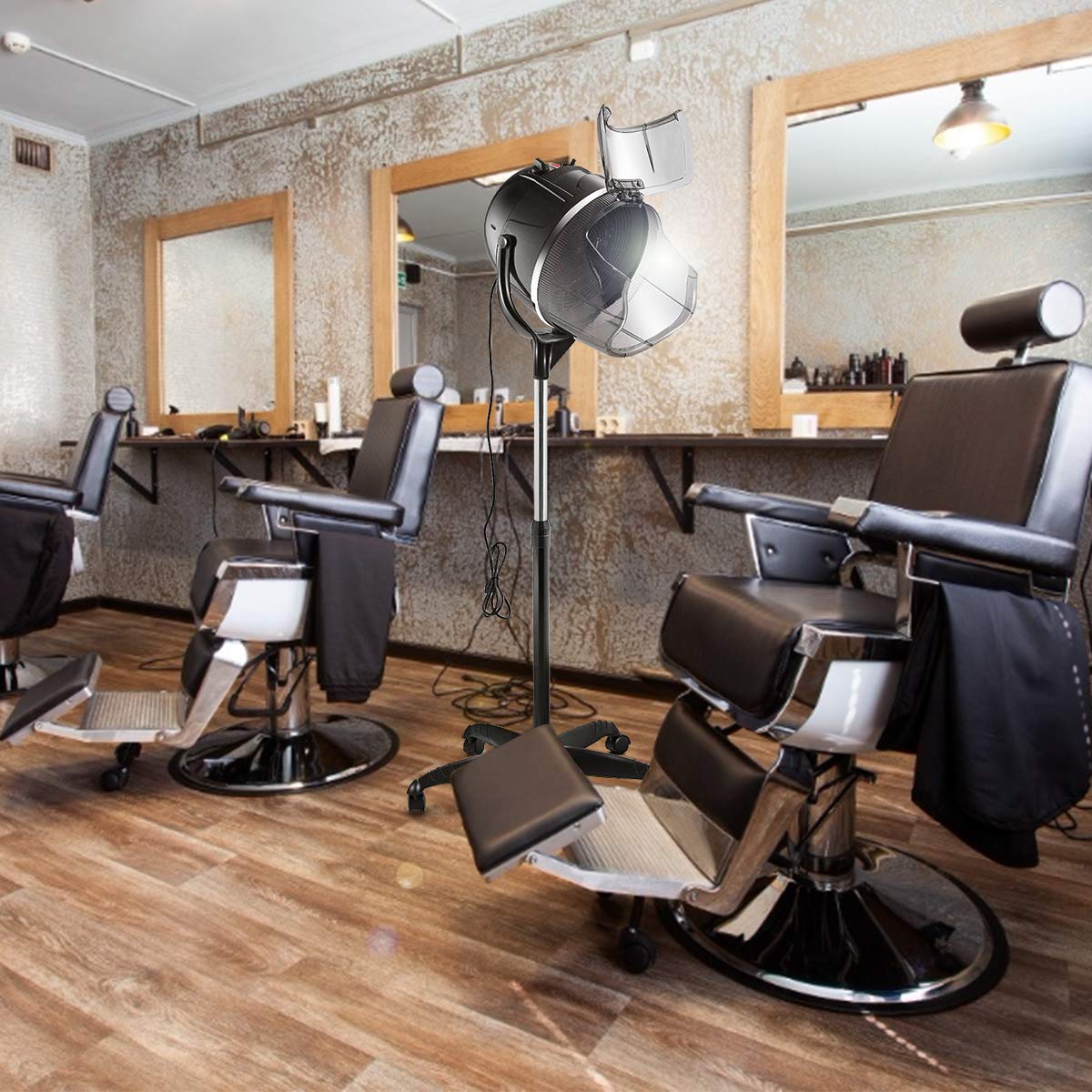 DREAMADE Casco Asciugacapelli Professionale in Piedi con Cappuccio Portatile Altezza Regolabile per Barbiere Salone Parrucchiere 1050 W, Temperatura 40-75 °C, Timer 0-60 Minuti, Altezza 125-160 cm