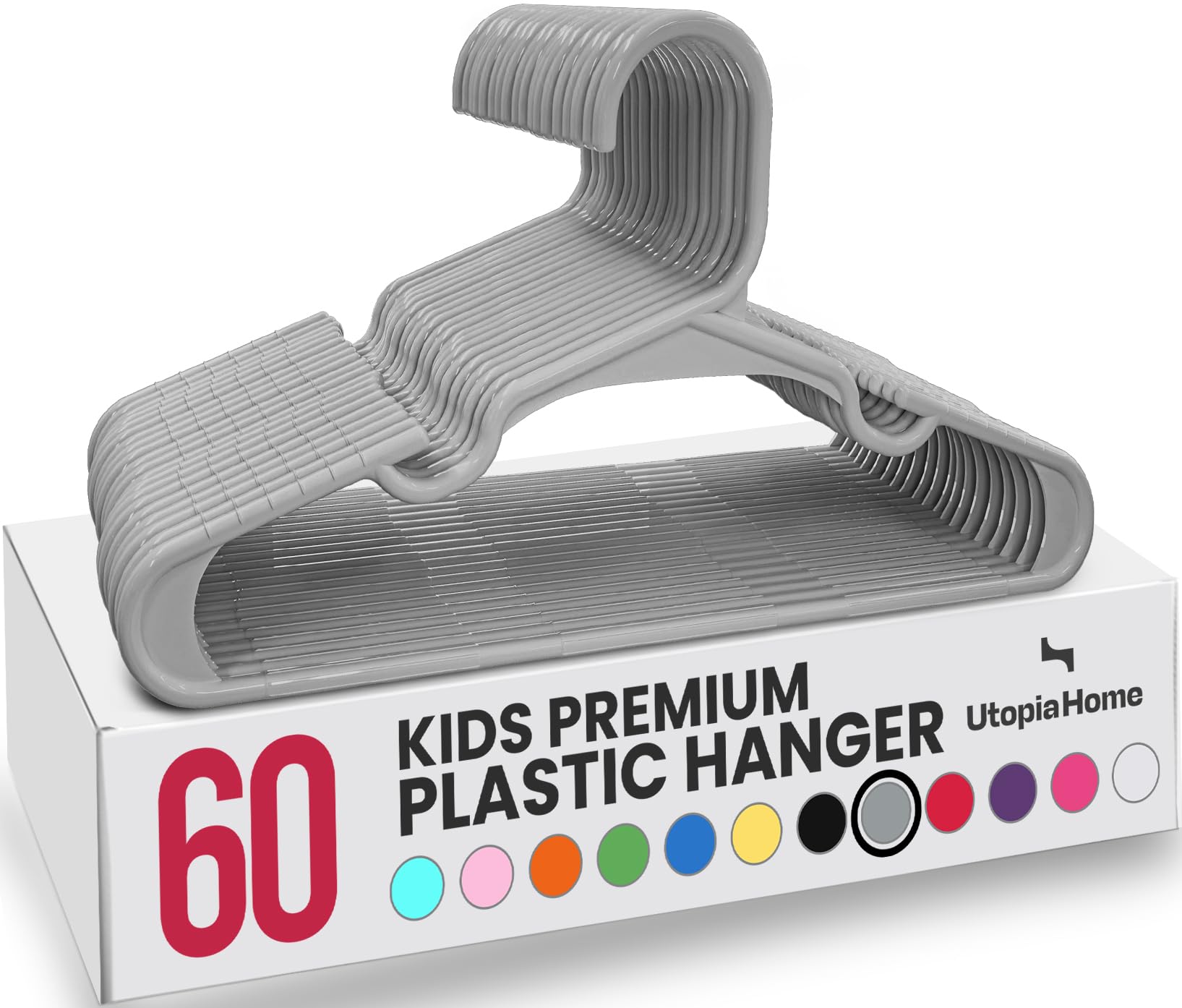 Utopia Home Packung mit 60 Kinderkleiderbügeln - 11,5“ Baby- und Kinderkleiderbügel aus Kunststoff für den Kleiderschrank, ideal für den täglichen Gebrauch, Grau
