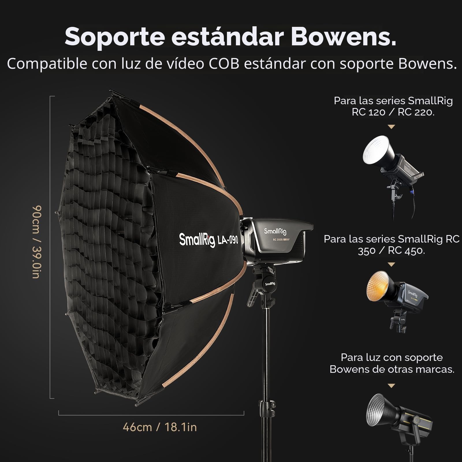 SMALLRIG 35"/90cm Softbox LA-O90 Soft Box Octágono de Liberación Rápida para Luces COB de Montaje Bowens para SMALLRIG para Neewer para Aputure para Godox - 4633