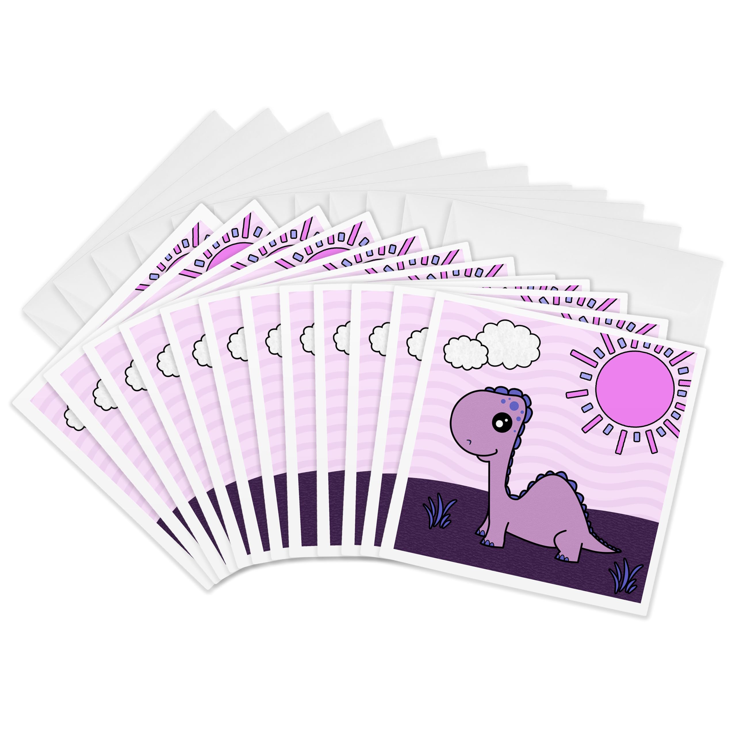 3dRose gc_13796_2 6 x 6-Inch "Cute Baby Purple Dinosaur Scene" Greeting Card (Pack of 12)