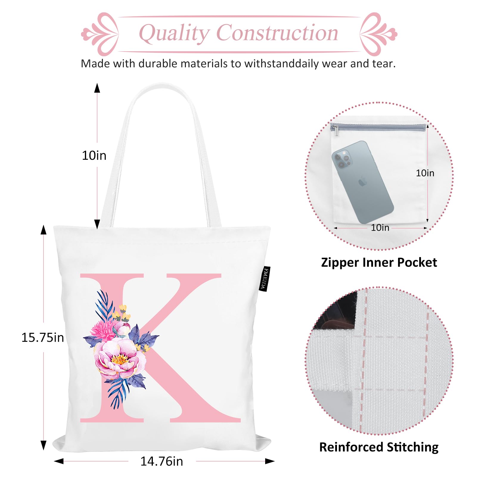 Amazon.co.jp: Fmeida 花柄イニシャルキャンバスバッグ パーソナライズ