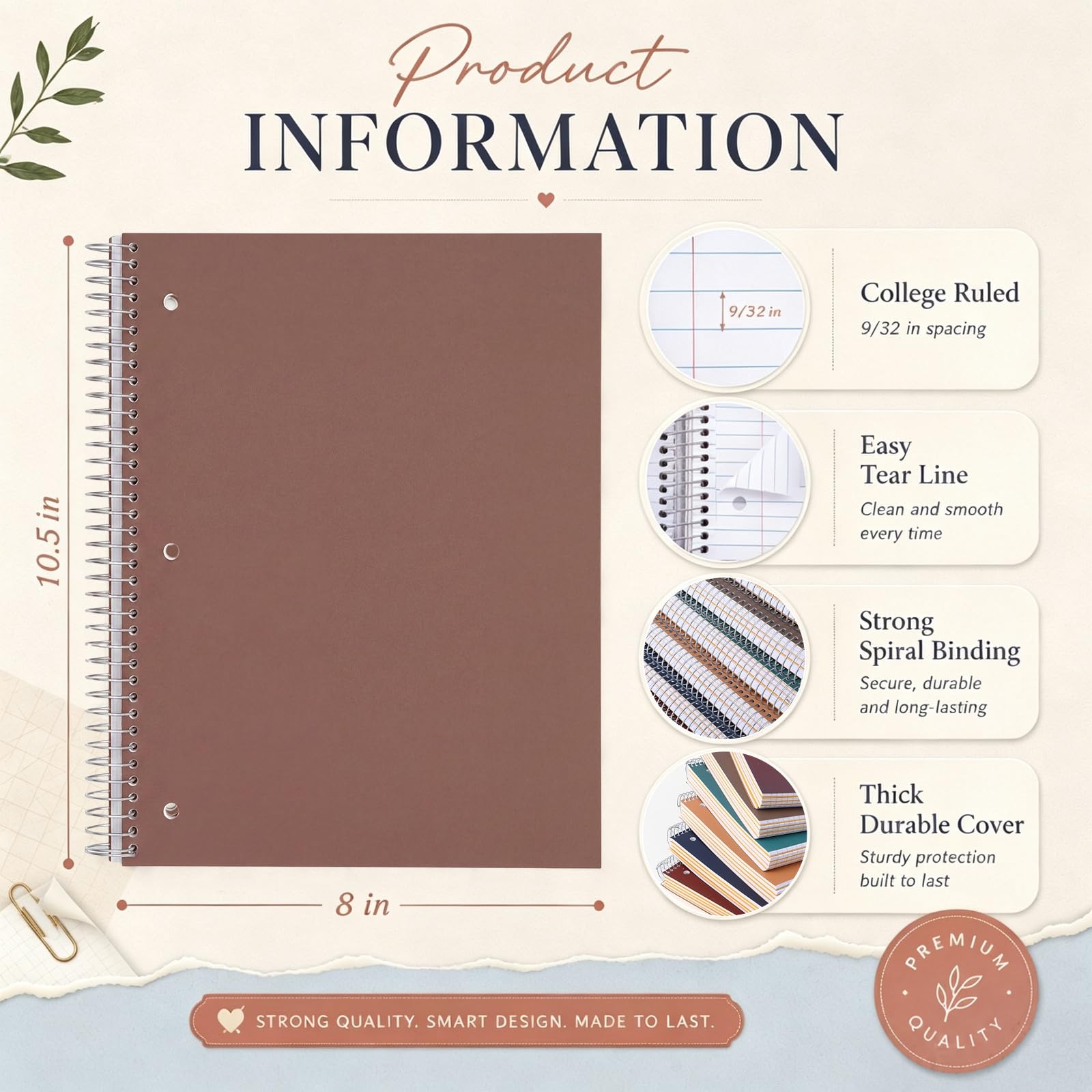 Qilery Paquete de 6 cuadernos de 5 asignaturas con rayas universitarias con tapa dura, 200 hojas gruesas, diario en espiral de 8 x 10.5 pulgadas, cuaderno grueso de 3 agujeros, colores surtidos, línea