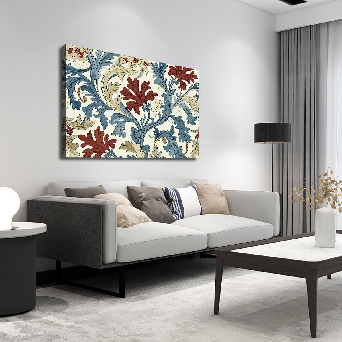 Morris Niebieski Vintage Duży Kwiatowy Obraz Do Salonu 80 x 120 cm