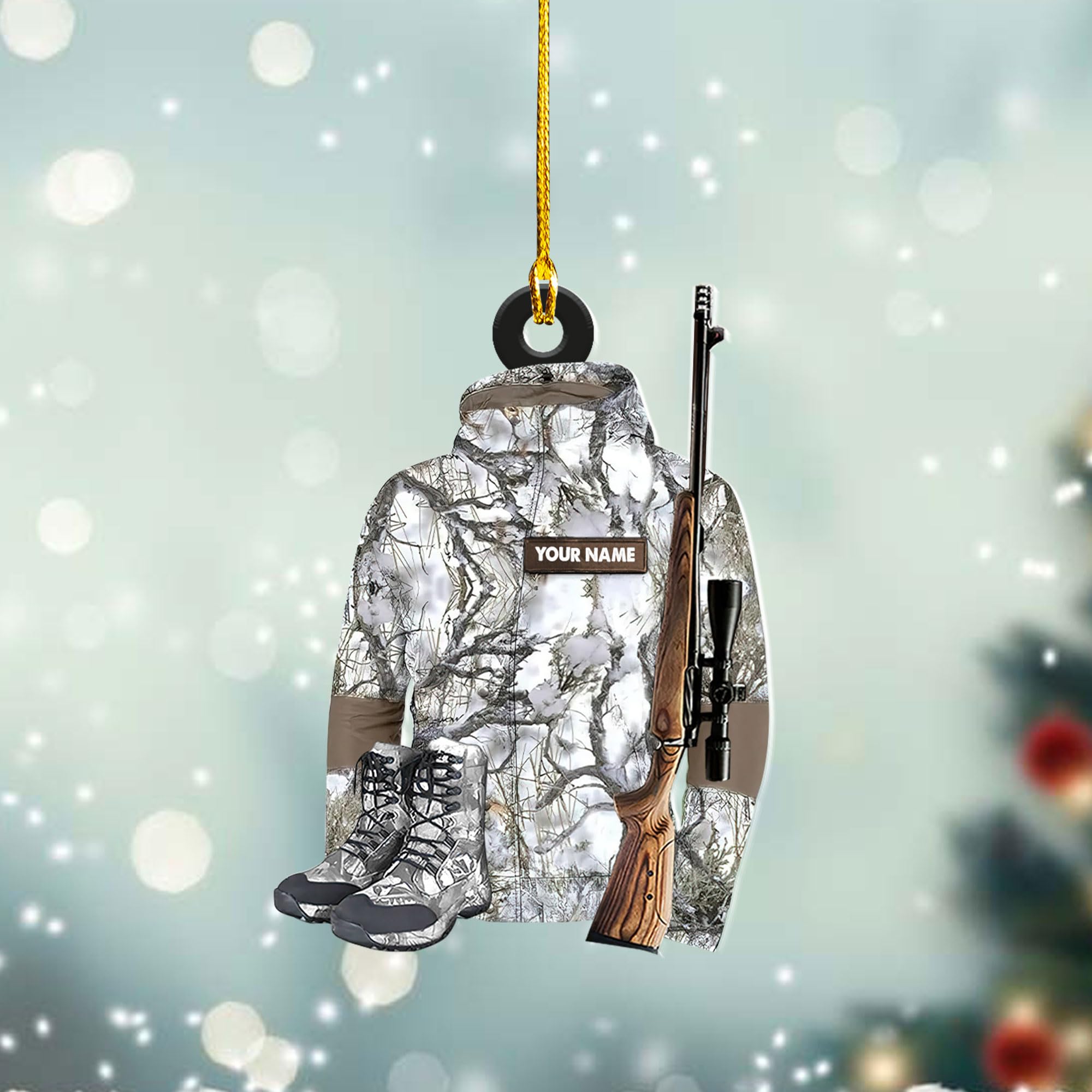 Piratify Personalized Name Ornament Hunter Vest Custom Plastic Hunting Christmas Pine Tree Hanging Ornament Decorations for Kids Couple Friends Family