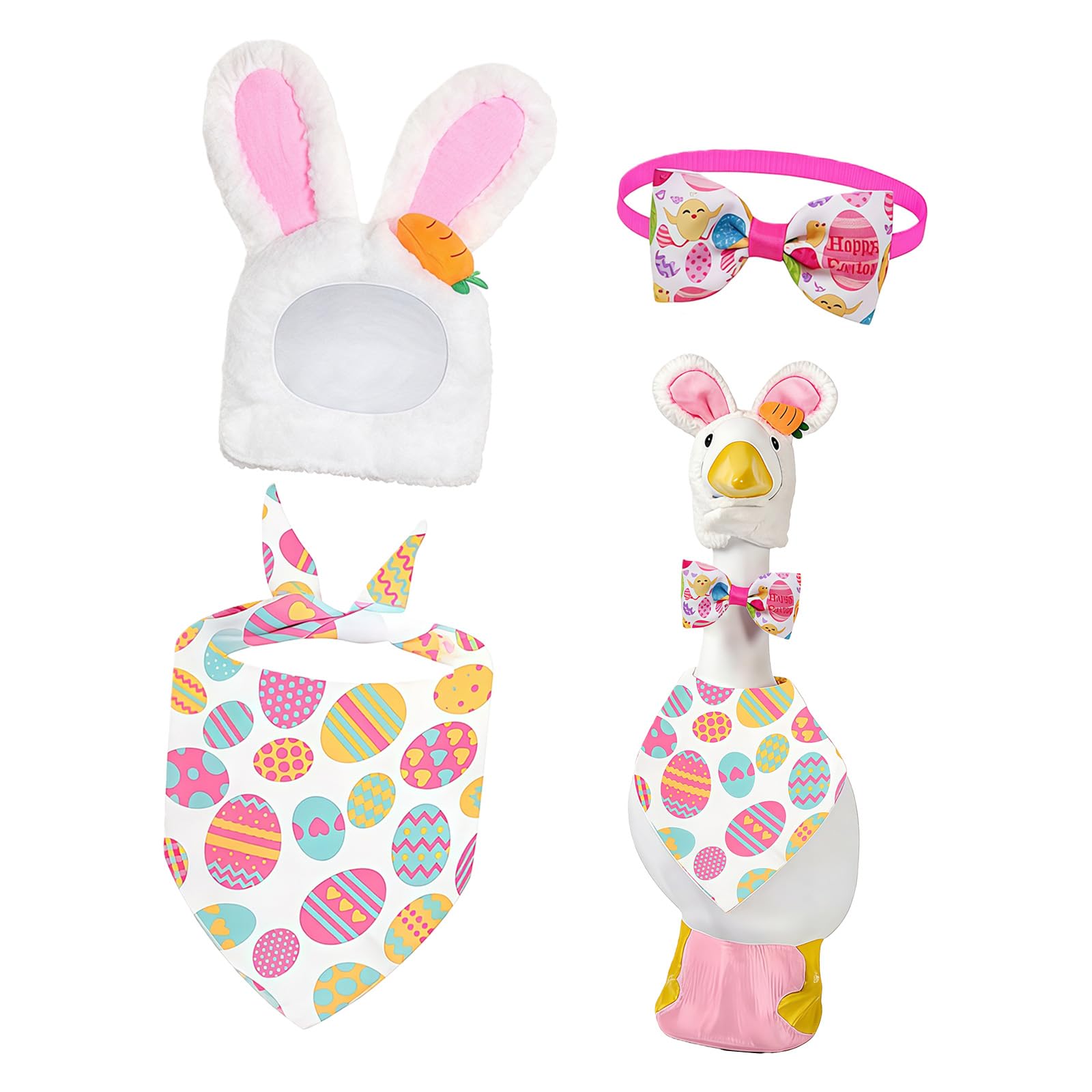 Jazuaiao 3Pcs Easter Celebration Set for Yard Display with Cap Protective Cloth Cravat Polyester Accessories for Holiday Incidents Easter Rabbits Headpiece for Geese