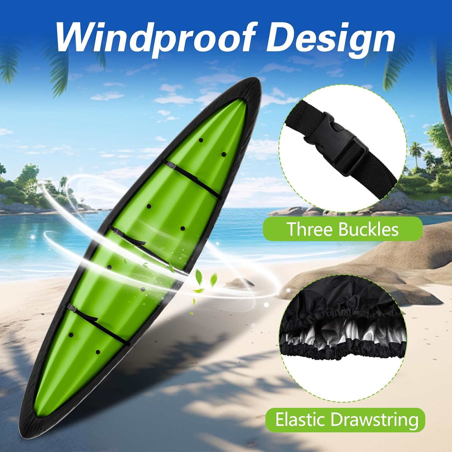 EVRBUL 12ft Kayak Cover, Heavy Duty 420D Outdoor Storage Waterproof UV-Protective Canoe Cover for 10-12 Feet Kayak Canoe Boat SUP