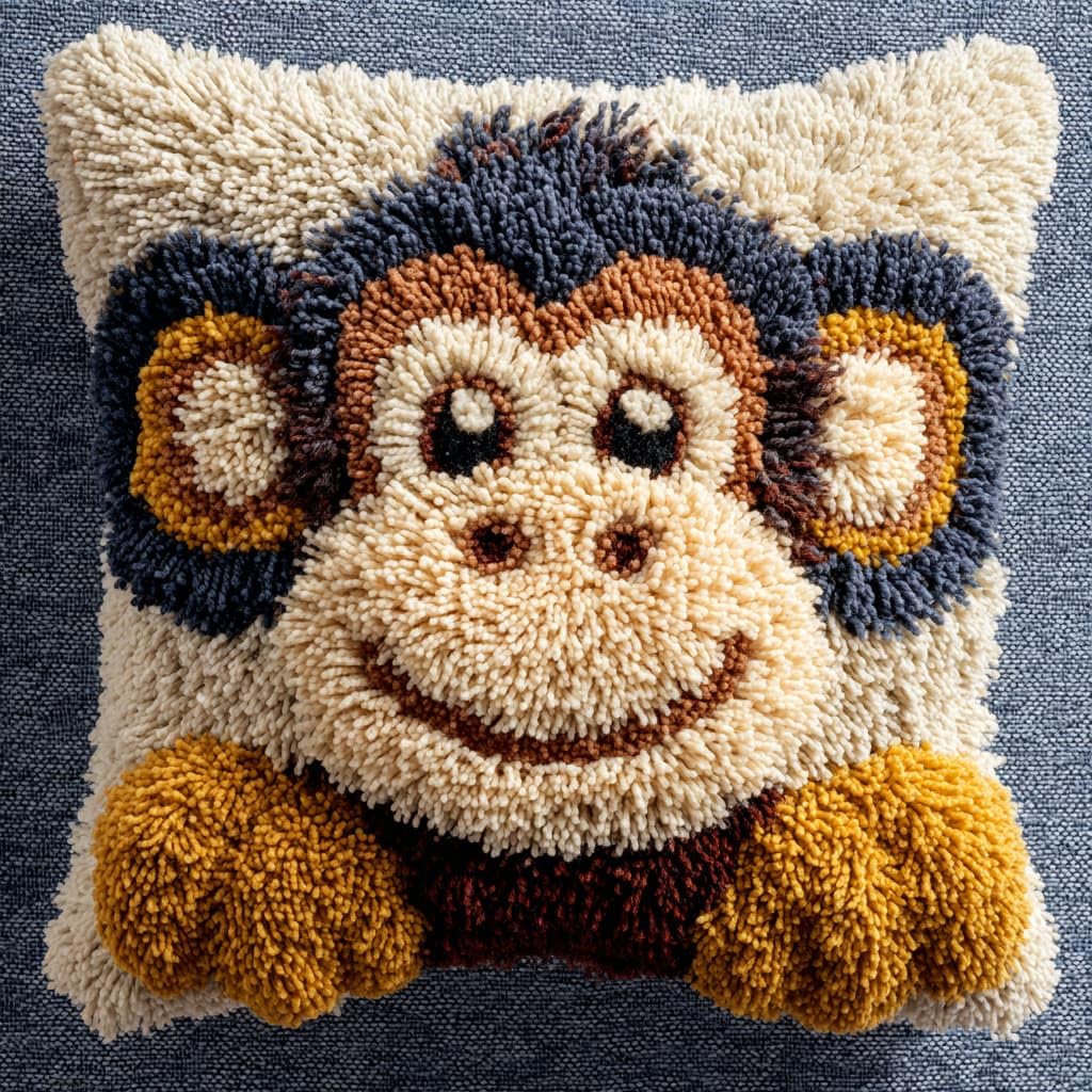 Taxpy DIY Latch Hook Cushion Kits, Animals Monkey Needlework Embroidery Set Crochet Needlework Crafts with Latch Hook Tool 43x43cm