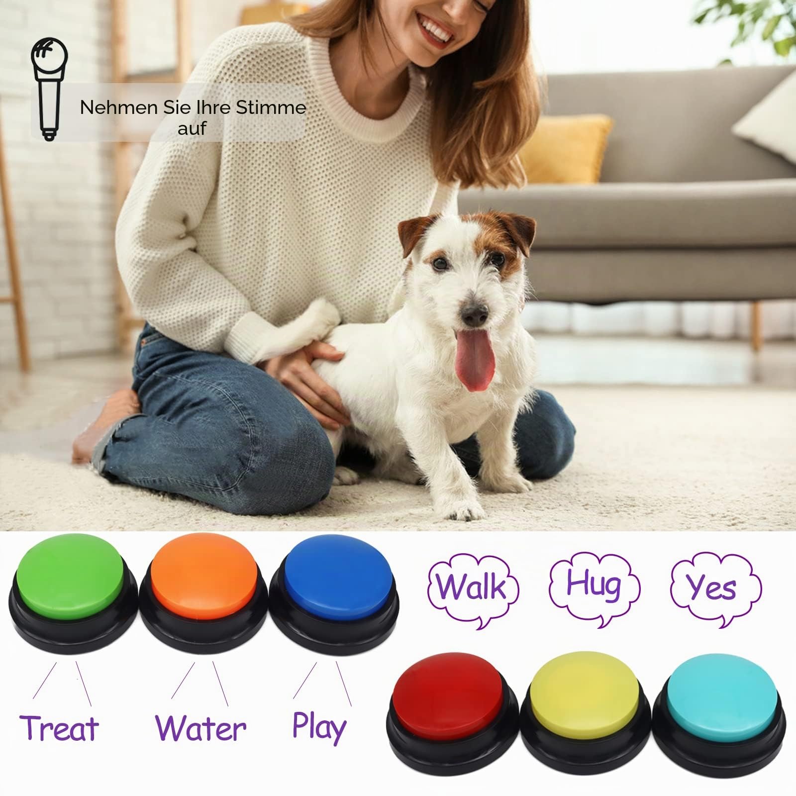 Buzzer mit Aufnahmefunktion, Intelligenzspielzeug für Hunde, Haustier Talking Training Antwort Buzzer, 30 Sekunden Aufnahme &Wiedergabe (6 Stück)