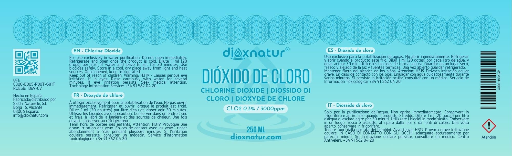 Diossido di Cloro 250ml Vetro 3000 PPM