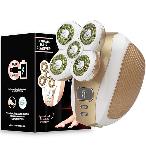 Maquinilla de afeitar eléctrica para mujer sin dolor de 5 cuchillas recortadora inalámbrica para axilas y piernas de cara femenina oro rosa