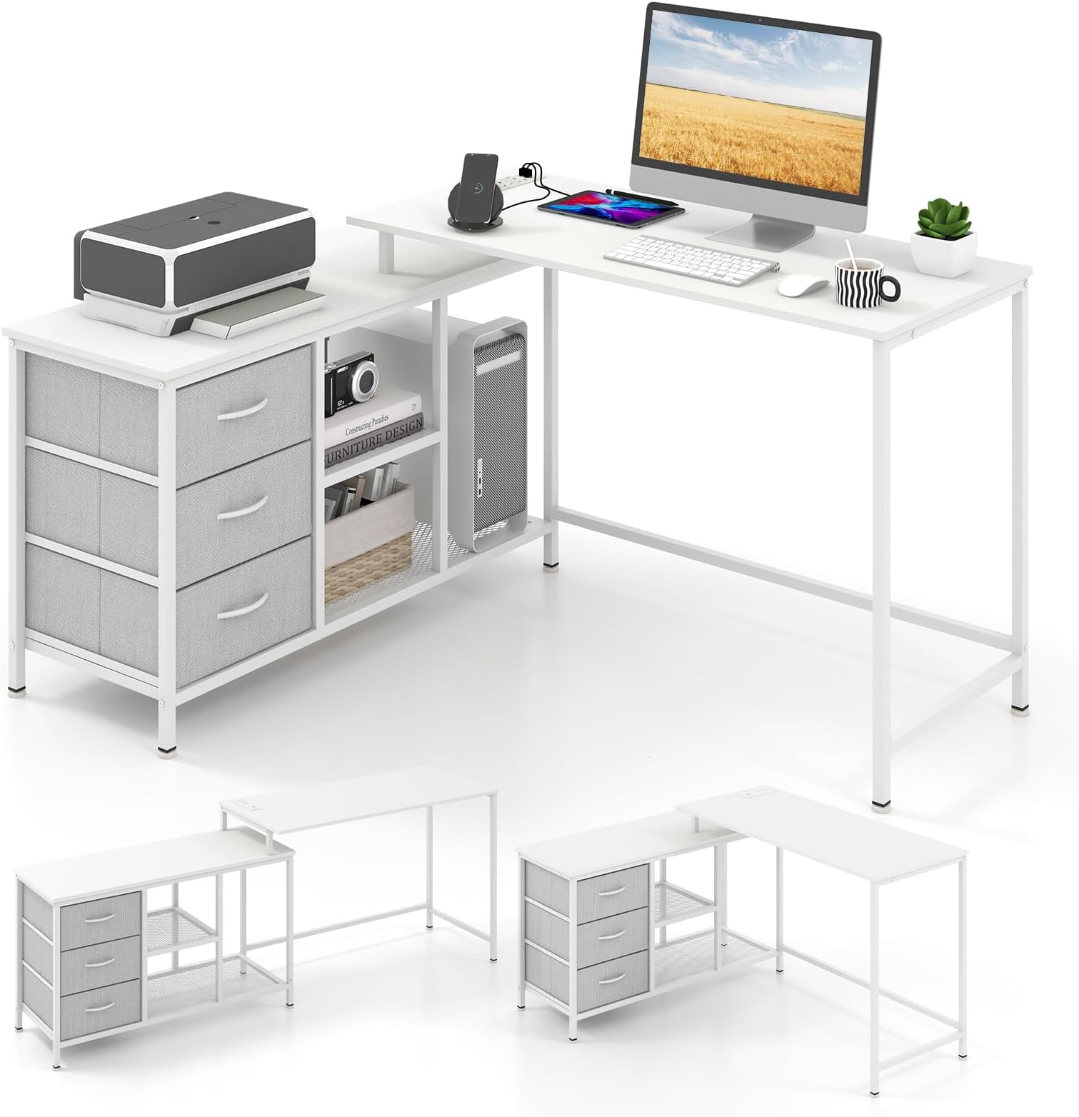 WOLTU Computer Office Desk Wood L-Shaped Corner Desk with Shelves ...