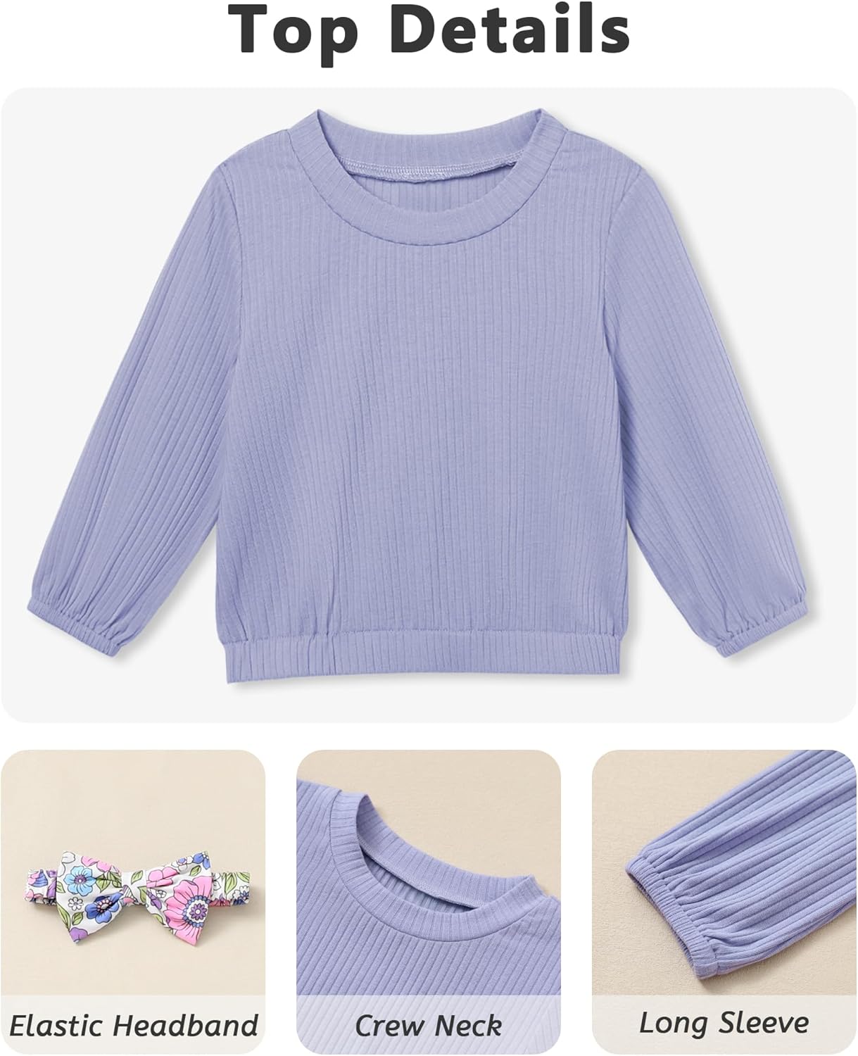 Toddler Girl Clothes Crewneck Long Sleeve Top+Floral Flared Pants Bell Bottom Outfits with Headband 1-6T - Image 4