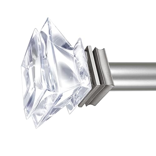XmhFurnish 1 inch Curtain Rods for windows 36 to 72" with Square Crystal Diamond Finials, Single Rod Adjustable Curtain Rod(Antique nickel)