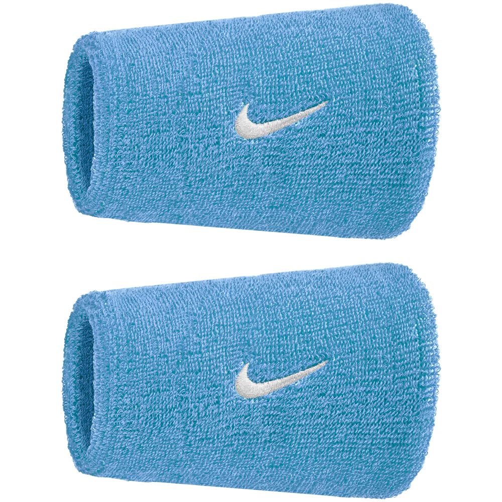 Nike Swoosh Classic Doublewide Wristbands 2-Pack Sweatbands Tennis Fitness Running Wristbands Wide, University Blue/White, One Size