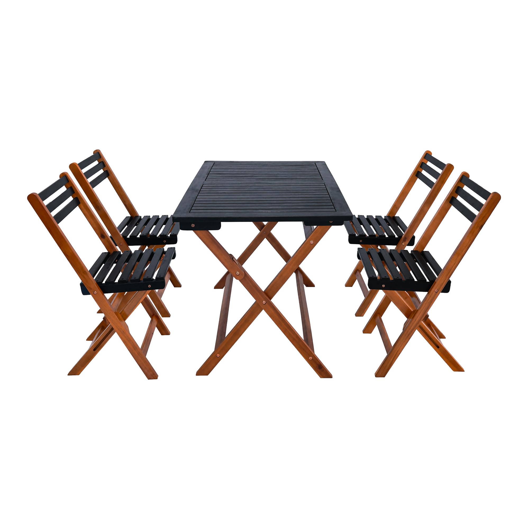 [en.casa] Set da Pranzo per Esterno in Legno di Acacia Oliato Tavolo con Piano Rettangolare e 4 Sedie Mobili Pieghevoli da Giardino Patio Terrazza